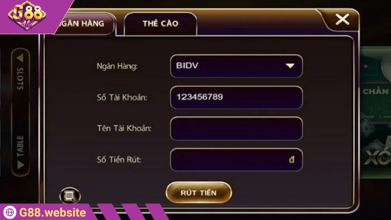 Cách rút tiền G88 qua ngân hàng được nhiều bet thủ chọn